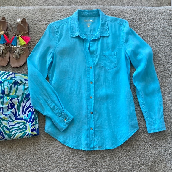 Lilly Pulitzer Tops - Lilly Pulitzer Anna Maria Linen Button Down